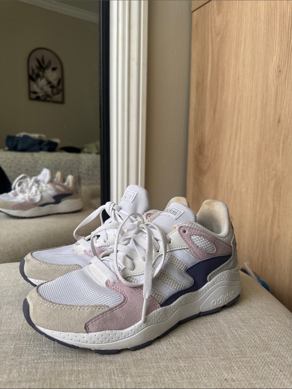 adidas White with Pink and Purple Retro Runner Sneakers